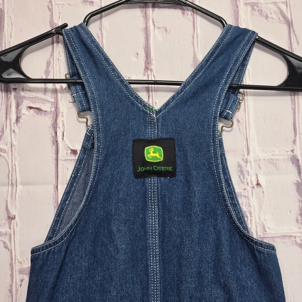 John Deere Overalls Blue Denim Logo Patch Workwear Farm Kids Size 5 Adjustable
